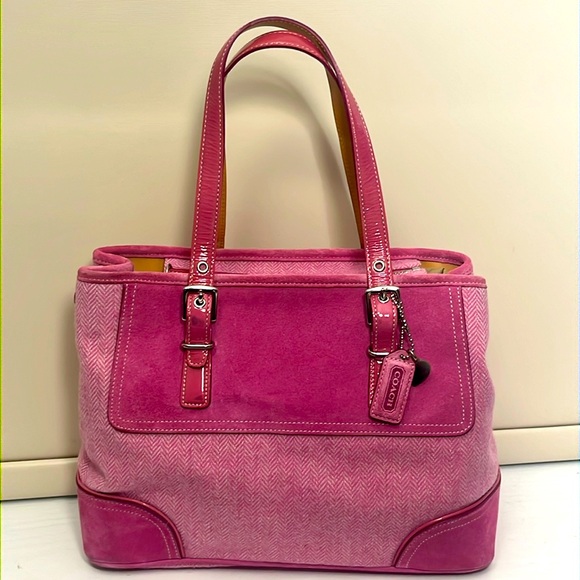 COACH EUC Pink Suede & Tweed Satchel - Picture 1 of 13